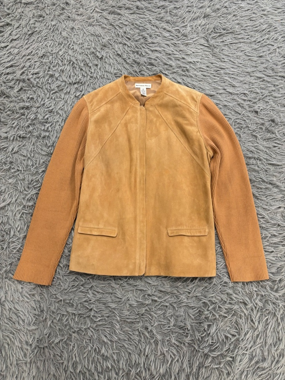 VTG Katherine Kelly Women’s Caramel Goat Suede Leather Full Zip Jacket Size 10 - Picture 1 of 7